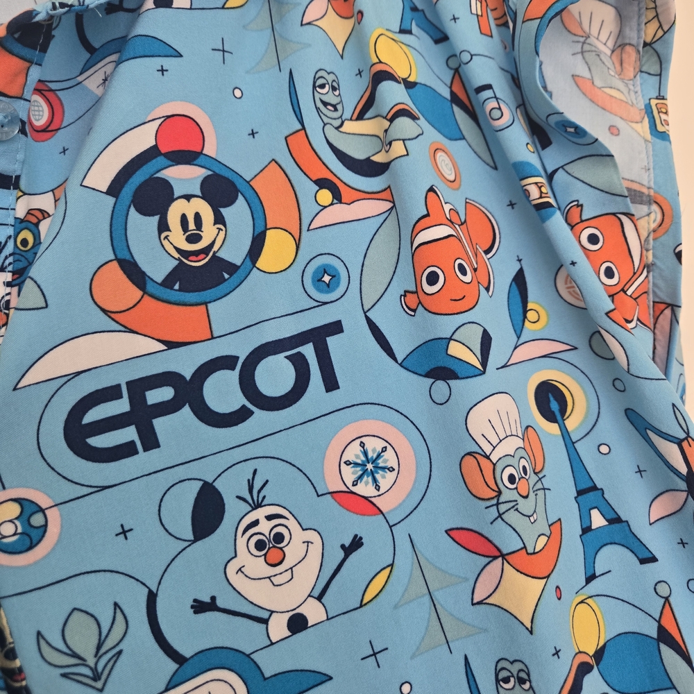Disney Womens EPCOT Button Down Shirt - Light Blue with Characters - Picture 8 of 11
